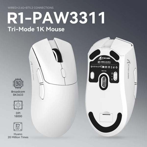 Attack Shark R1 Wireless Gaming Mouse – PAW3311 Sensor • Up to 18,000 DPI